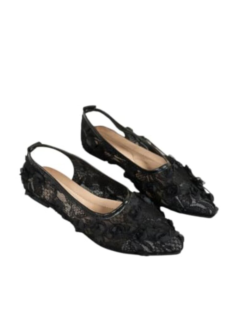 Women's Lace Pointed Toe Ballet Flats Floral Mesh Ballerina Dress Shoes